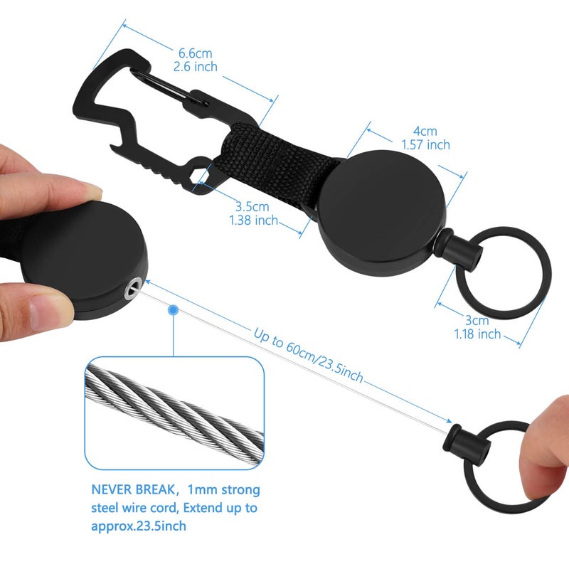 MAGITATI 2 Pack Retractable Key Chain Heavy Duty Badge Holder Reel with Multitool Carabiner Belt Clip and Key Ring for Key Holder  Steel Wire Cord Up to 23.5 inch - Image 5